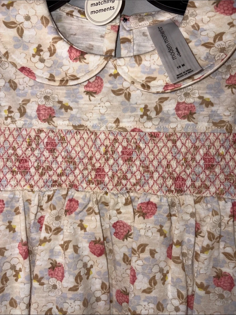modern moments Floral Smocked Baby One-Piece Bodysuit - Pink & Cream 18 months